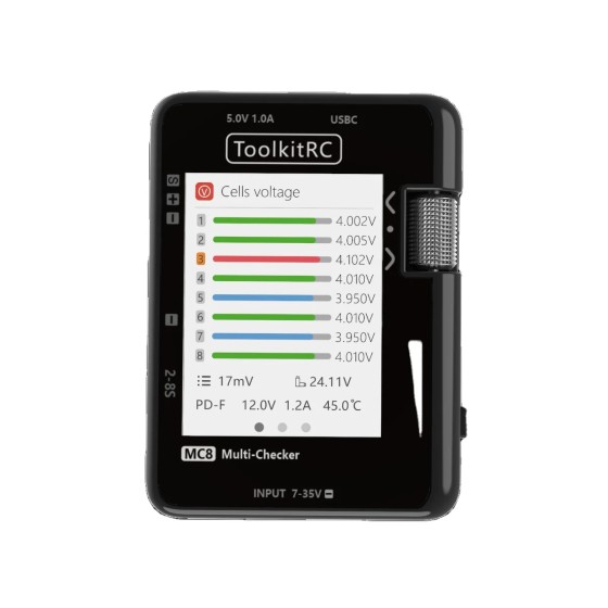 ToolkitRC MC8 Digital Battery Capacity LCD Display Tester Tool with Balancer Lipos ESC Made of Plastic
